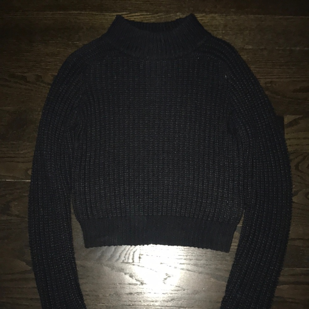 Black mock neck black cropped sweater